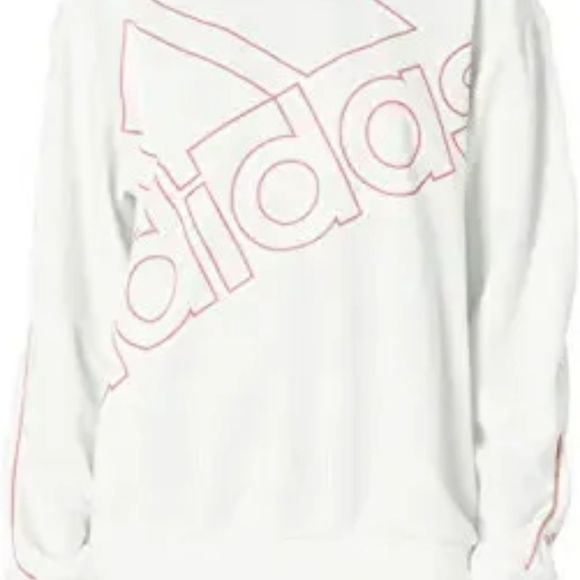NWOT adidas Women's Giant Logo Crew Sweatshirt White/Hazy Rose Medium - Picture 2 of 3